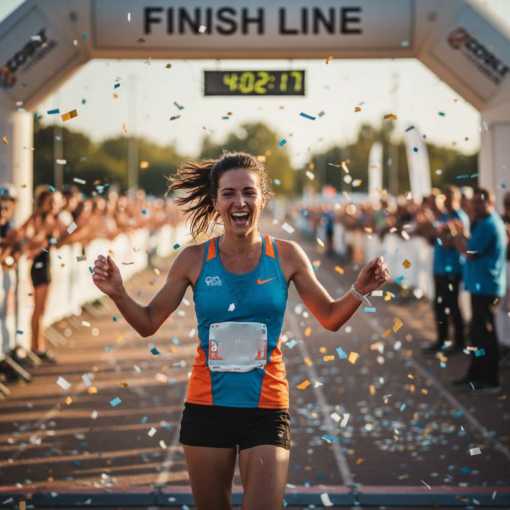 Runner lying on grass smiling after race
