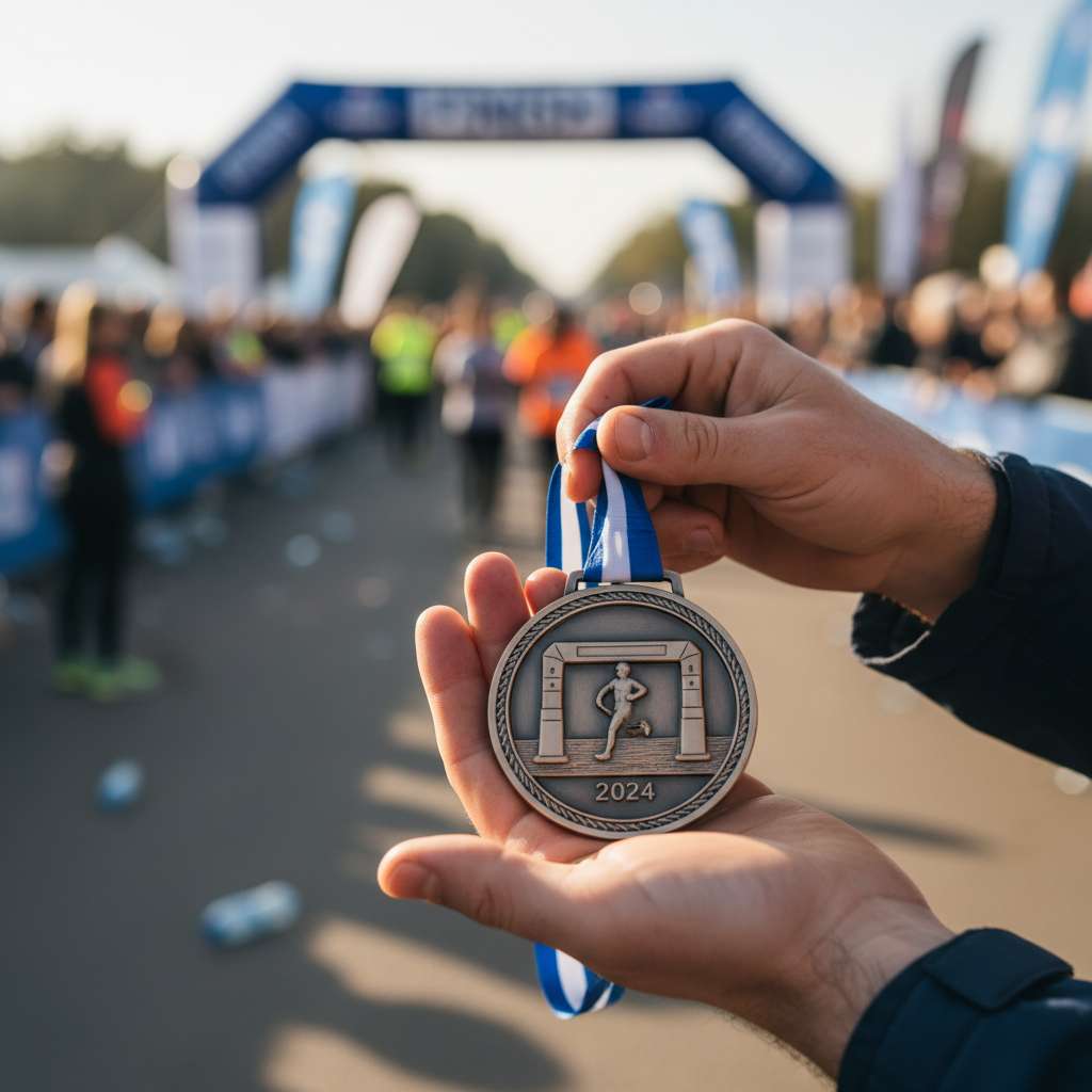 Hands holding a marathon medal tightly