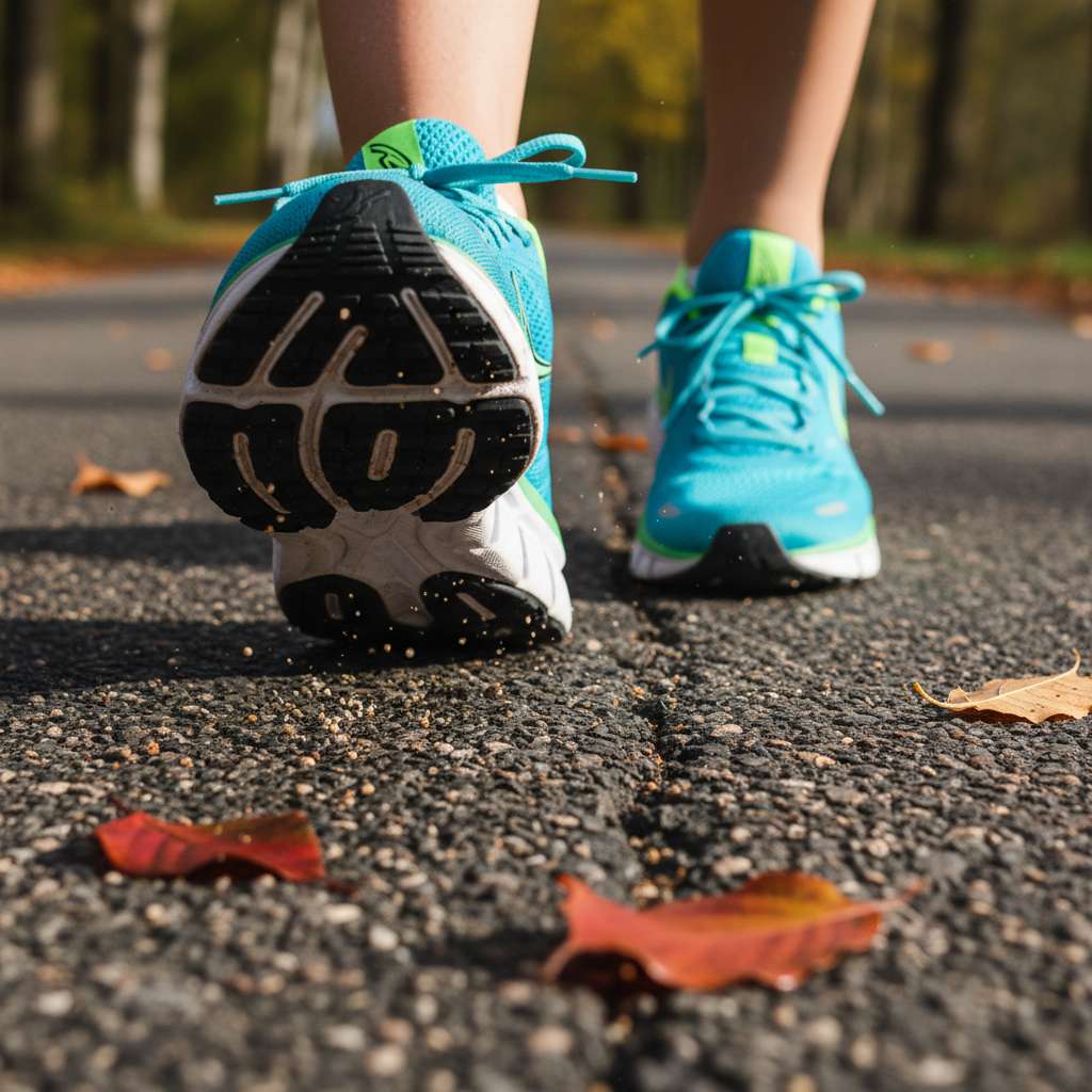 Close up of running shoes on asphalt